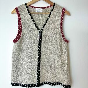 Christopher & Banks Vintage Sweater Vest Full Zip Ivory Black Red Women’s M